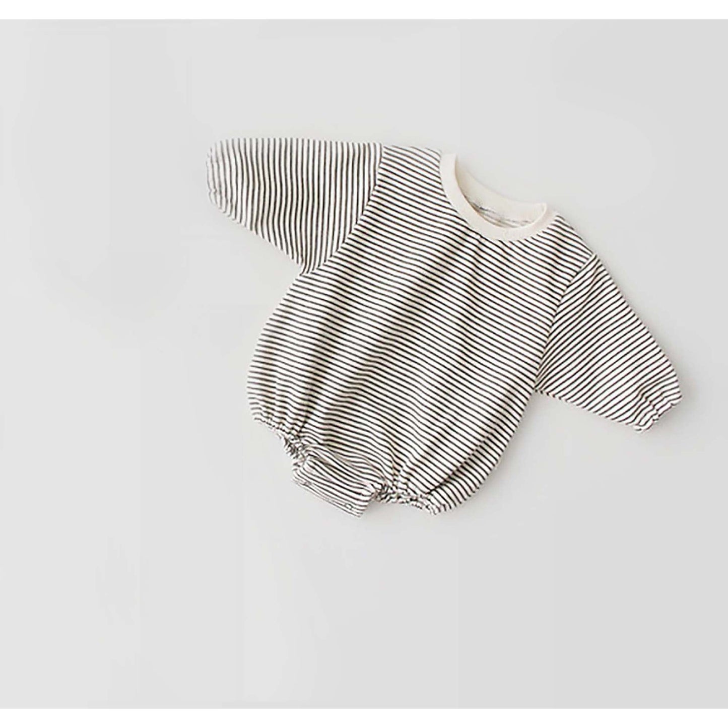 Striped Bubble Sweatshirt Romper- Beige and Black