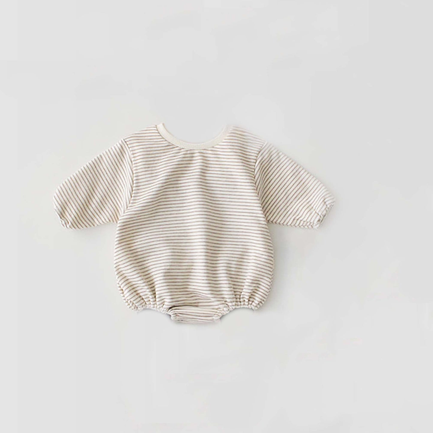 Striped Bubble Sweatshirt Romper- Beige and Black