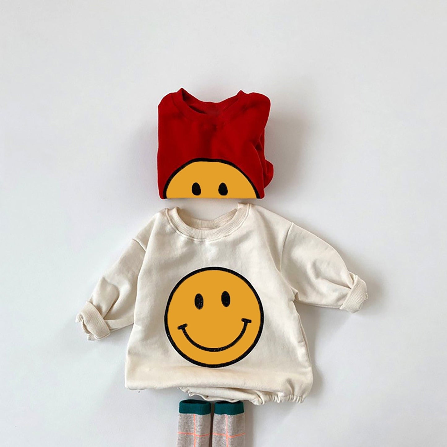 Smiley Face Sweatshirt- Beige