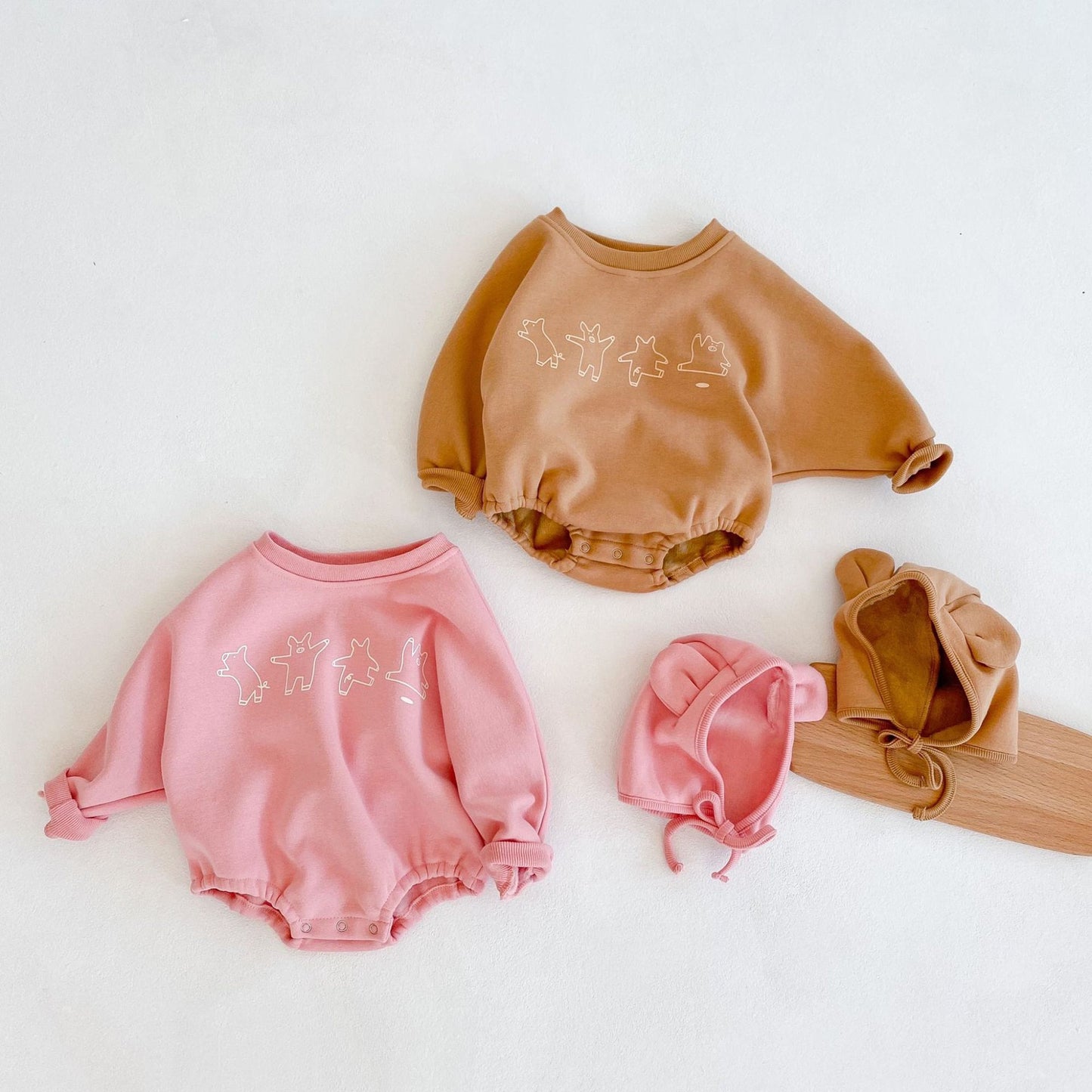 Little Piggies Sweatshirt Set- Tan