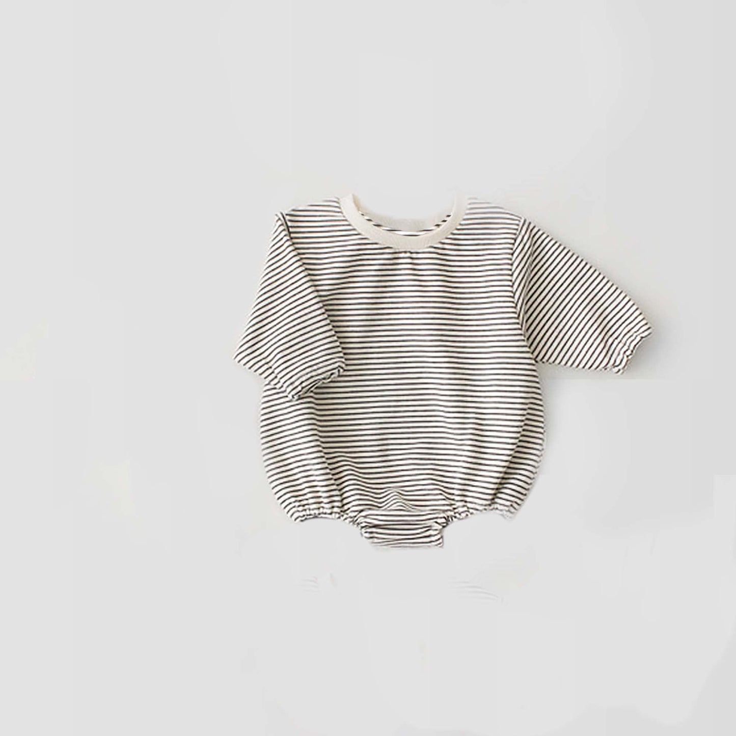 Striped Bubble Sweatshirt Romper- Beige and Black